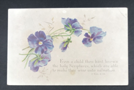 1880s Victorian Trade Card Christian Bible Verse 2 Timothy 3:15 w/ Blue ... - £9.43 GBP