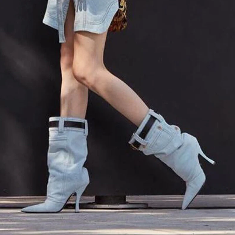 2023 New White Pointed Toe Western boy Boots Stiletto Large  High-heeled Women&#39;s - £220.61 GBP