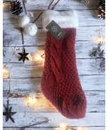 Martha Stewart Christmas Stocking Red White Gold 22&quot; Knit Faux Fur Top P... - £42.81 GBP