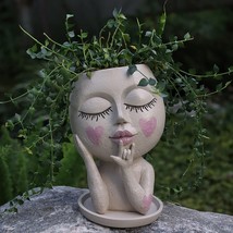 Face Flower Pots Head Planter, Cute Resin Face Planters For Indoor Outdoor - £32.23 GBP