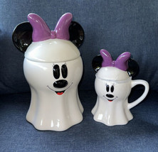 Minnie Mouse Ghost Halloween 11&quot; Cookie Jar Canister  &amp; 7” Mug w/Topper ... - £70.47 GBP