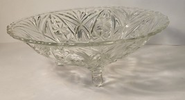 3-Footed Serving Bowl Anchor Hocking AHC26 Pattern Clear Pressed Glass w... - $17.00