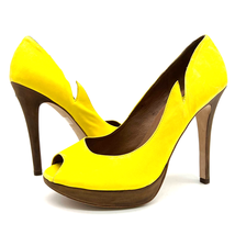 Leah Vixamar Womens 39 Vibrant Yellow Leather Heels Stiletto Platform Pe... - £23.04 GBP