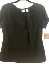 New Merona Short Sleeve Black Pullover Blouse Size Xl Decorative Neckline - £10.31 GBP