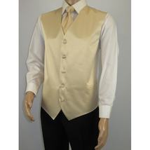 Men's Q Brand Formal Tuxedo Vest Tie and Hankie Satin #10 Beige 4X image 3