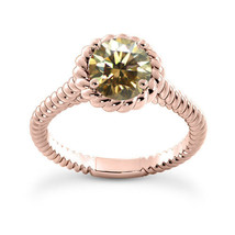 Diamond Solitaire Ring Round Shape Fancy Brown 14K Rose Gold VS2 1.10 Carat GIA - £1,864.30 GBP