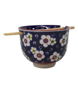 Blue Ume Plum Blossoms Ceramic Donburi Ramen Soup Red Bowl With Chopstic... - €16,47 EUR