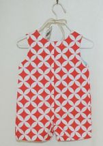 MudPie Monkey Shortall Red White Flower Geometrical Design Size 0 to 6 Months image 3
