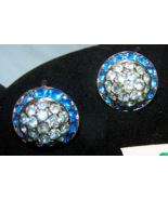 Blue &amp; White Round Rhinestone Screw-On Earrings-Lot 83 - £13.41 GBP
