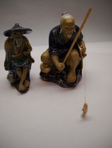 Vintage Set Of 2 Mudman 1 Sitting With Jar 1 Large Man Fishing With Hat In Hand - £49.60 GBP