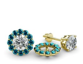 14K Yellow Gold Blue Round Solitaire Earring Diamond Jackets from 0.26CT- 0.44CT - £297.01 GBP