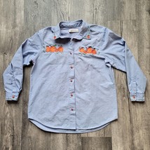 Karen Scott Pumpkin Autumn Cotton Shirt Blue Long Sleeve Button Up Size ... - $19.79