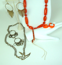 Mixed Jewelry Lot Necklace earrings Eclectic Funky Boho Orange plastic - £10.25 GBP