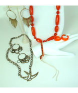 Mixed Jewelry Lot Necklace earrings Eclectic Funky Boho Orange plastic - $12.86