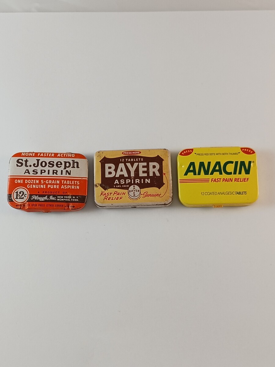 Anacin, Bayer, St Joseph Aspirin Tins, Lot of 3 Vintage Medicine Tins, E... - $10.00