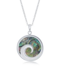 Sterling Silver Wave Design Round Abalone Pendant W/Chain - £91.42 GBP