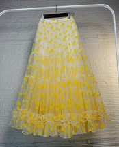 Yellow Tulle Maxi Skirt Outfit Women Plus Size Floral Tiered Tulle Skirt image 2