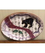 Handmade Platter Black Bear Pottery Rustic Country Cabin Decor Hand Painted - £12.74 GBP