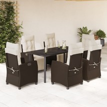 7 Piece Patio Dining Set with Cushions Brown Poly Rattan - $22,619.46 MXN