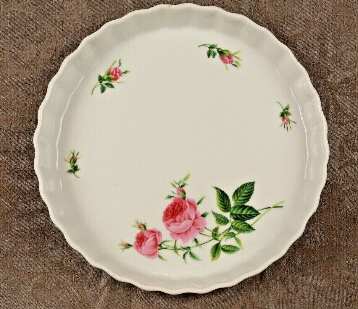 Primary image for Christineholm Porcelain Rose Pattern Quiche Tart Pie Plate 9.5" Baking Dish EUC