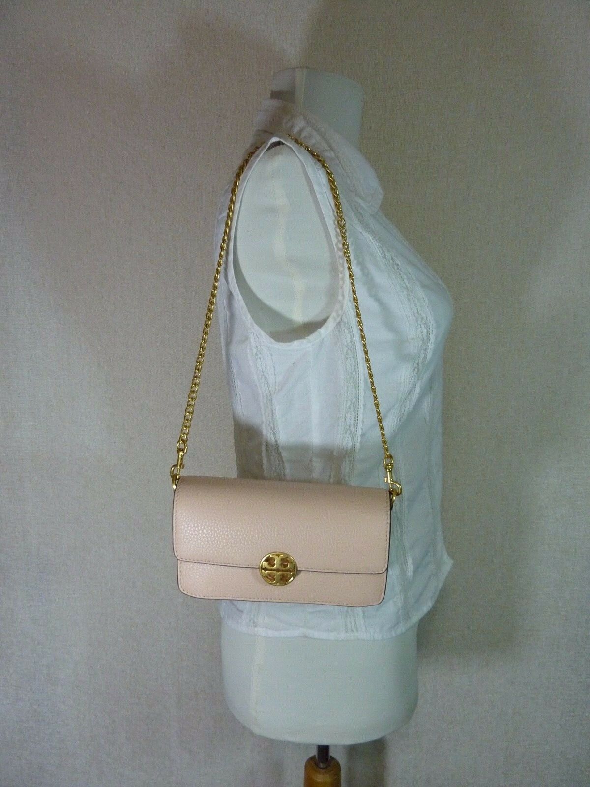 Primary image for NEW Tory Burch Pale Apricot Pink Chelsea Chain Pouch/Mini Bag - $228