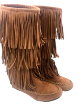 HOTCAKES ~ Faux Leather ~ Women&#39;s 7.5M ~ Fringed ~ Moccasin Boots ~ COLO... - $29.92