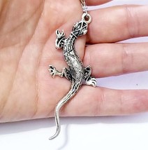 Lizard Charm Necklace, Gecko Lover Pendant, Silver Charm Necklace, Best Friend G - $27.98