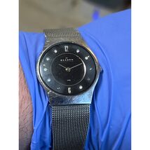 Skagen Denmark Womens Steel Mesh Watch Black Dial Crystal Markers Silver... - $19.80
