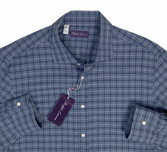NEW $495 Ralph Lauren Purple Label Shirt!  17  (XL)  Grayish Blue Plaid - £130.36 GBP