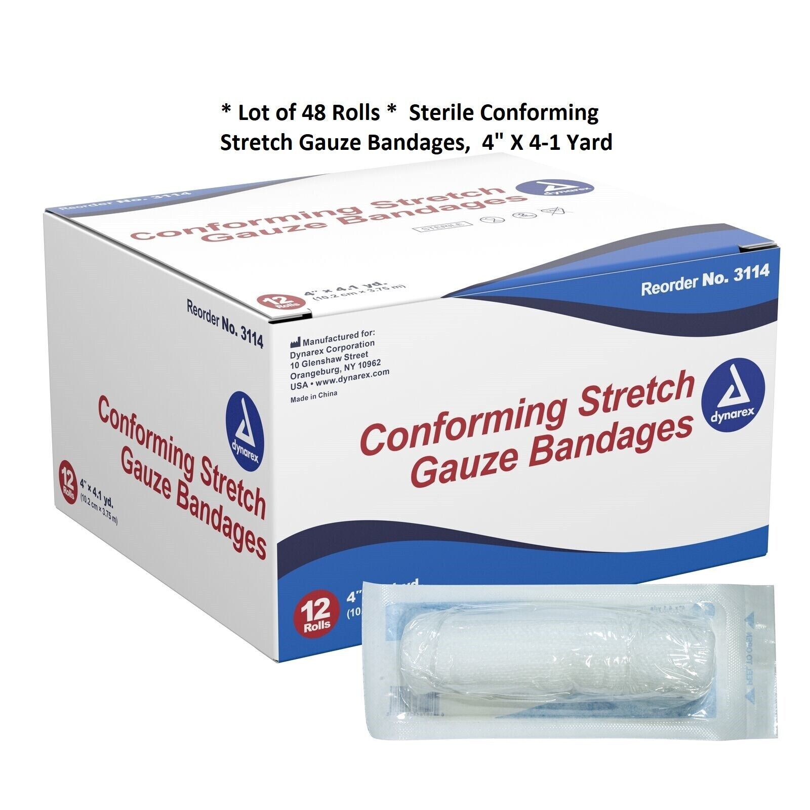 48 Count, Sterile Conforming Stretch Gauze Bandage Wraps White 4&quot; x 4-1 ... - $34.64