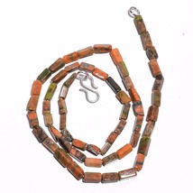 Natural Unakite Gemstone Square Tube Smooth Beads Necklace 17&quot; UB-3577 - £8.67 GBP