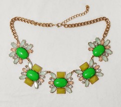 NEW Syrup &amp; Honey Square and Oval Mixed Stone Five Station Necklace - Green/Gold - £22.65 GBP