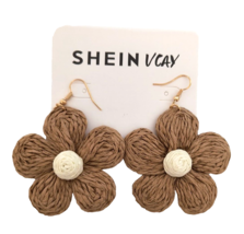 New wTags Shein VCAY Women&#39;s Dangle Earrings Brown White Raffia Goldtone Backs - $7.92