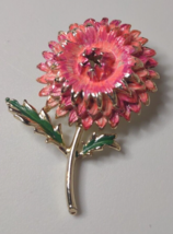 Vintage Cute Pink And Green Metal Flower Brooch  - £39.91 GBP