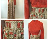 Vintage 1960s Montaldos Maxi Dress size M Red Orange Gold Silver Metalli... - £47.50 GBP