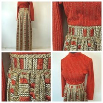 Vintage 1960s Montaldos Maxi Dress size M Red Orange Gold Silver Metalli... - $59.95