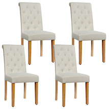 Costway Set of 4 Tufted Dining Chairs Parsons Upholstered Linen Fabric Beige - £337.32 GBP