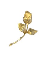 GIOVANNI One Rose Textured Gold Tone Corsage Brooch 3&quot; Signed Vintage - $24.82