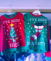 Ugly Christmas Sweater For Two Naughty &amp; Nice  2 Person Double Sweater - £24.72 GBP