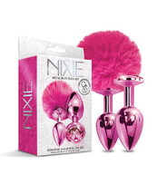 Nixie Metal Butt Plug Set w/Jewel Inlaid &amp; Pom Pom - Pink Metallic - $27.99