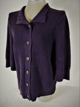 Chaps women&#39;s XL 3/4 sleeve purple CHUNKY button up HEAVY cardigan sweater (A4)P - £8.24 GBP