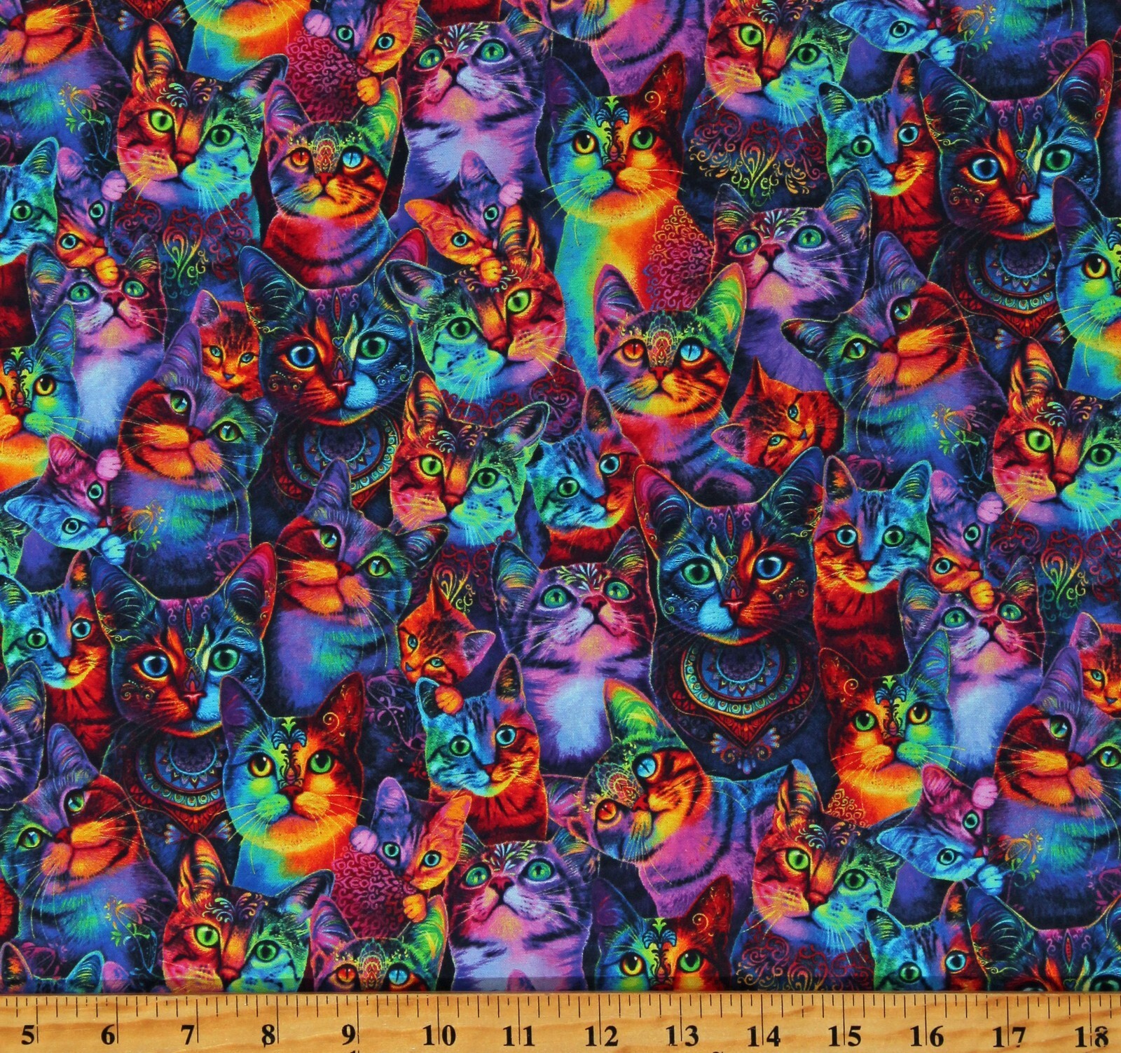 Cotton Packed Rainbow Cats Kittens Animals Pets Fabric Print by the Yard... - $14.95