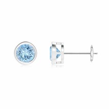 Natural Aquamarine Round Solitaire Stud Earrings in 14K Gold (Grade AAA, 5MM) - £390.75 GBP