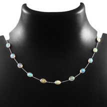 8Ct Oval Cut Lab-Created Ethiopian Fire Opal Womens Station Necklace in 925 16&quot; - £129.18 GBP