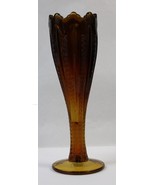 Indiana Tiara Golden Amber Honey Footed Trumpet Vase 10.5&quot; Zipper Ribbon... - $15.00