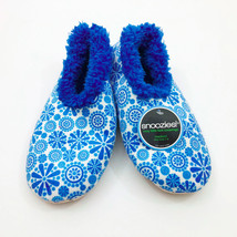 Snoozies Women&#39;s Slippers Blue White Abstract Floral Non Skid Soles Med 7/8 - £10.11 GBP
