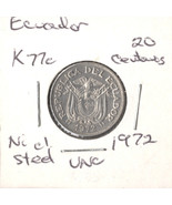Ecuador K77c, 20 Centavos UNC Nickel-Steel 1972 - $2.00