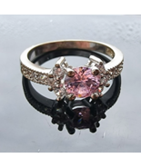 925 STERLING SILVER SPARKLING ROUND 7 mm  ROSE CZ COCTAIL RING SIZE 10.5 - €24,26 EUR