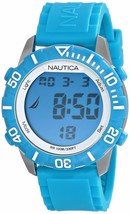 Nautica Light Blue Digital Watch Rubber Silicone Strap Indiglo N09929G NSR 100 - £33.12 GBP