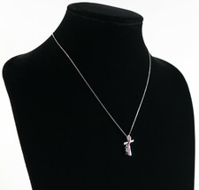 Vintage .925 Sterling Silver BAI Pink Rhinestone Cross Pendant Necklace 2.6g - £9.24 GBP